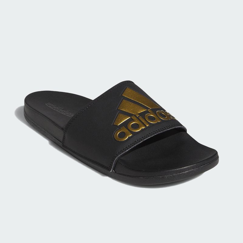 adidas flip flops black and gold